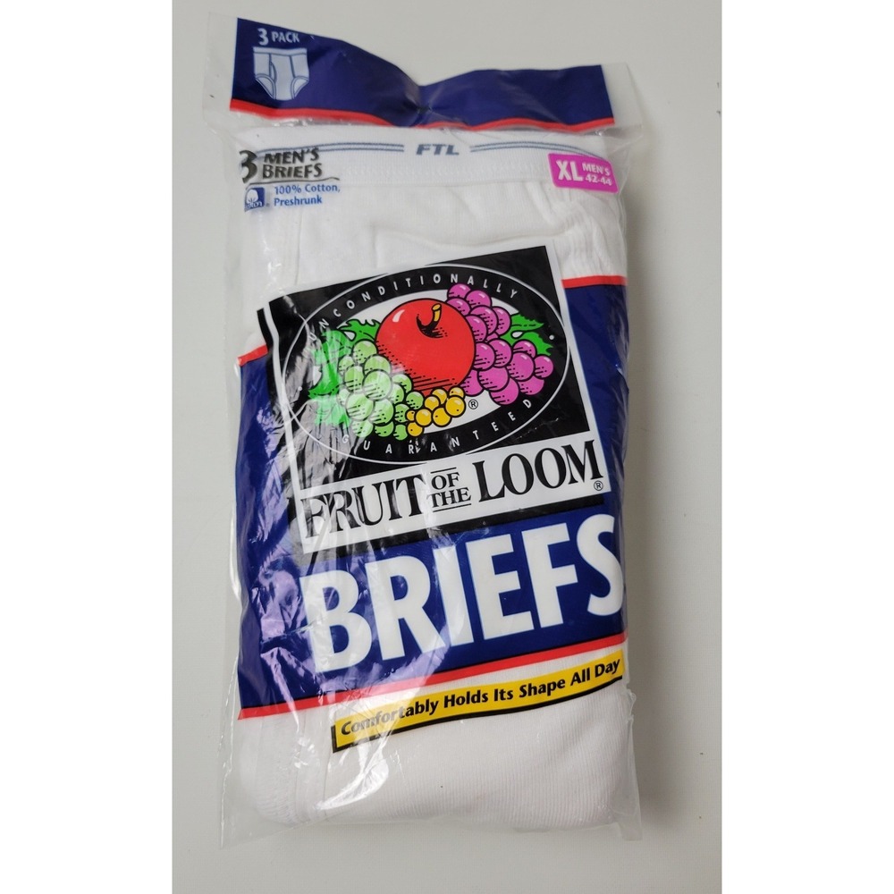 Vintage 1996 Fruit of the Loom Mens Briefs 3 Pack White XL 42-44 1990s New